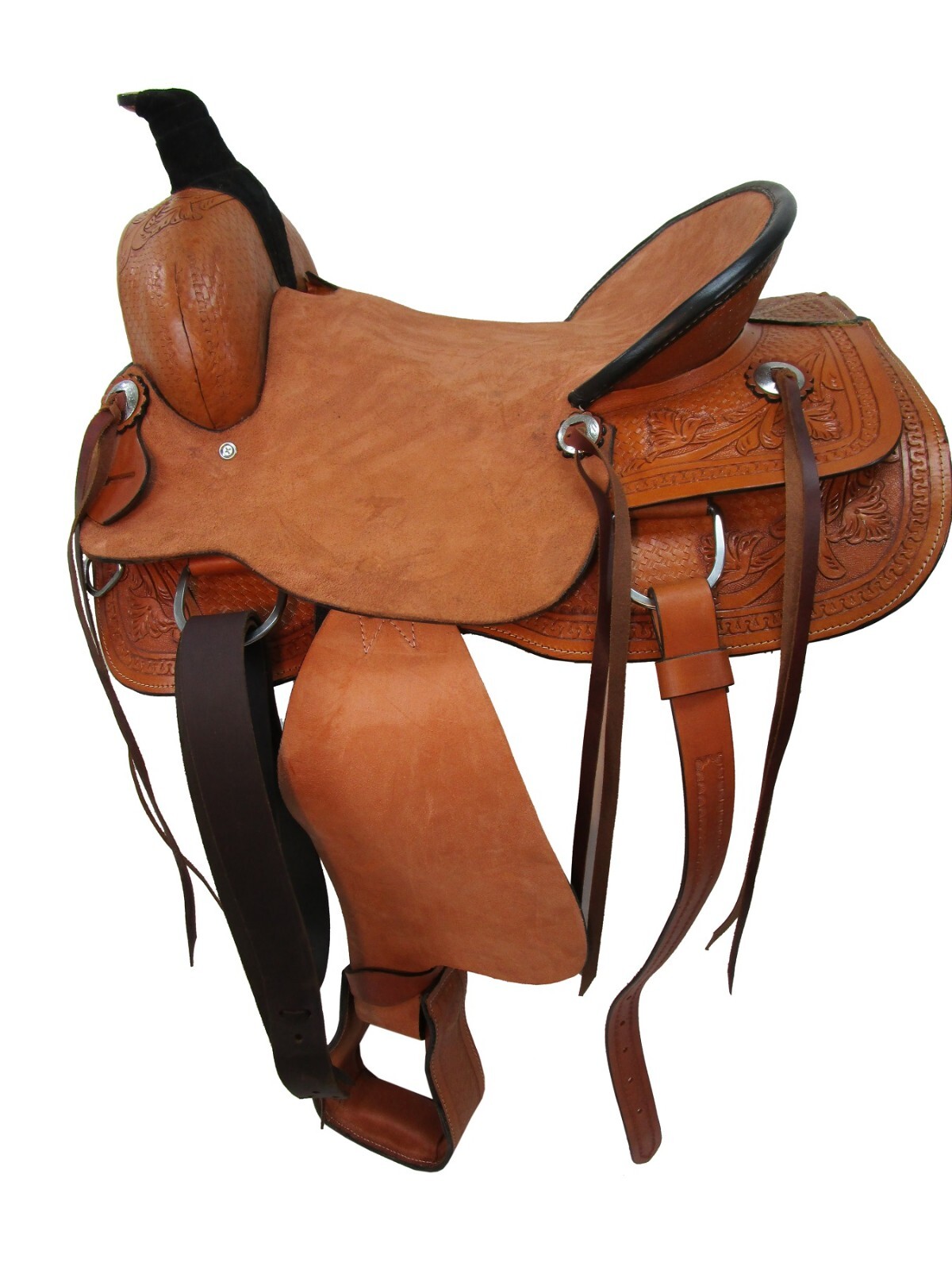 ROPING WESTERN SADDLE PLEASURE TRAIL TOOLED LEATHER HORSE SET 18 17 16 15