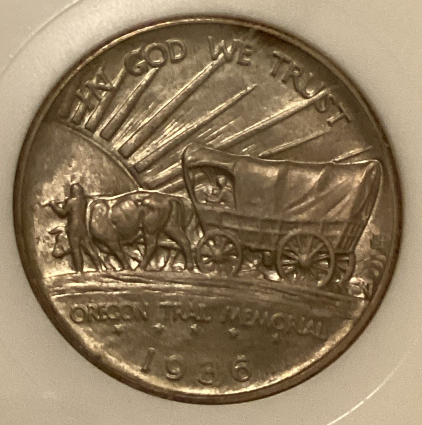 1936 NGC MS 65 OREGON TRAIL Silver Commemorative Toned Coin Fatty Holder