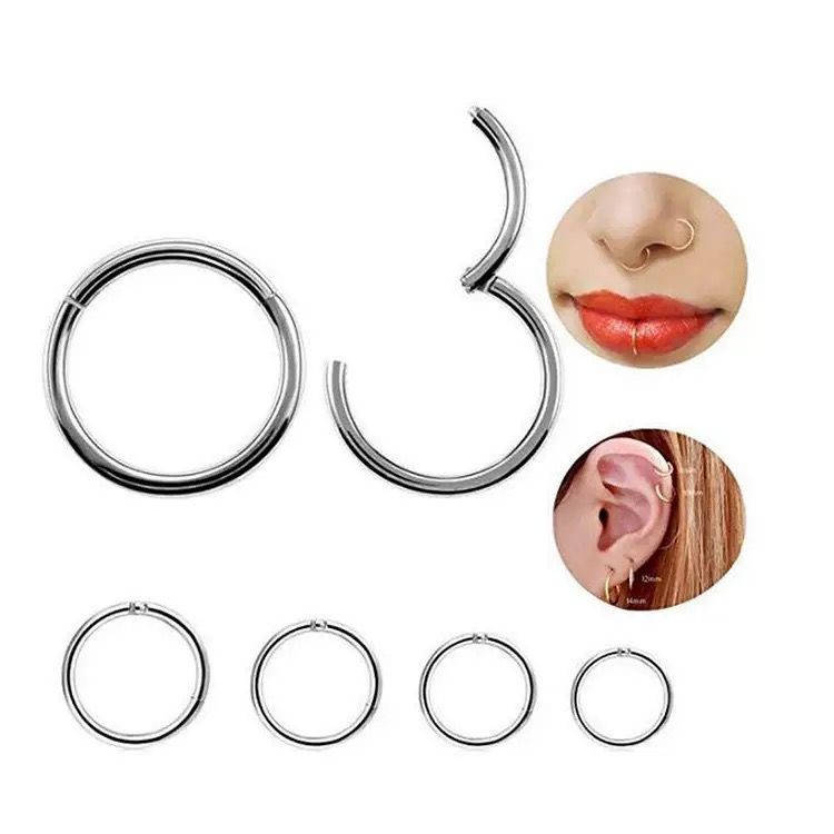 1PC Surgical Steel Hinged Segment Hoop Ring Sleeper Lip Ear Nose Body Piercing