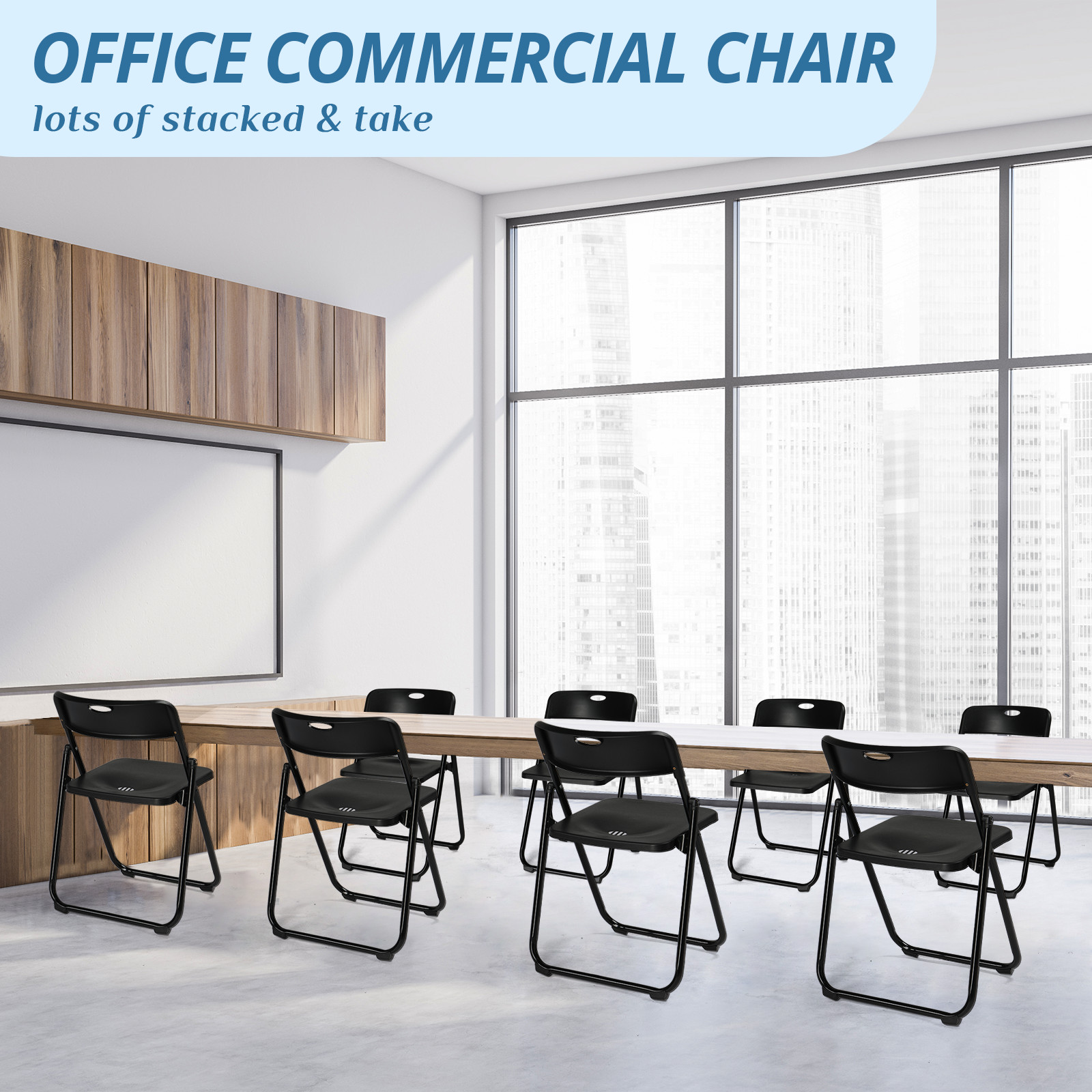 4 PCS Black Outdoor Heavy Duty Plastic Folding Chair with Reinfoced Steel Frame