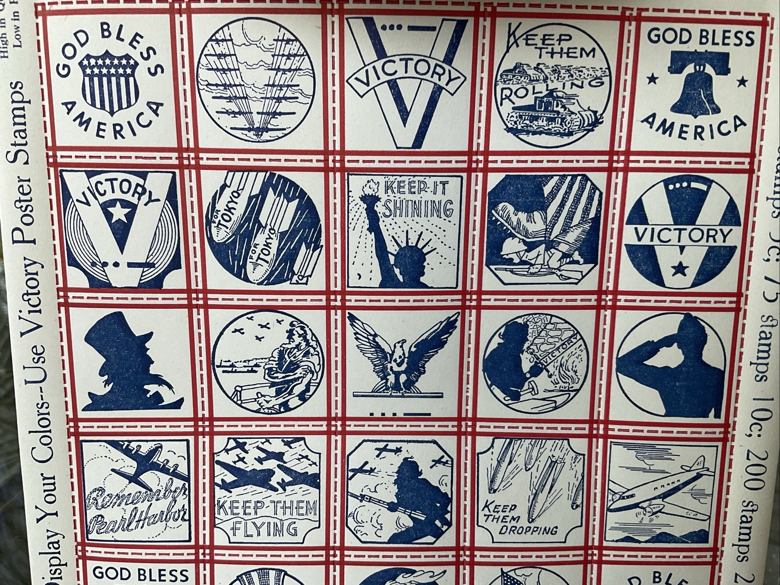 25 WORLD WAR II VICTORY POSTER STAMPS/STICKERS WWII