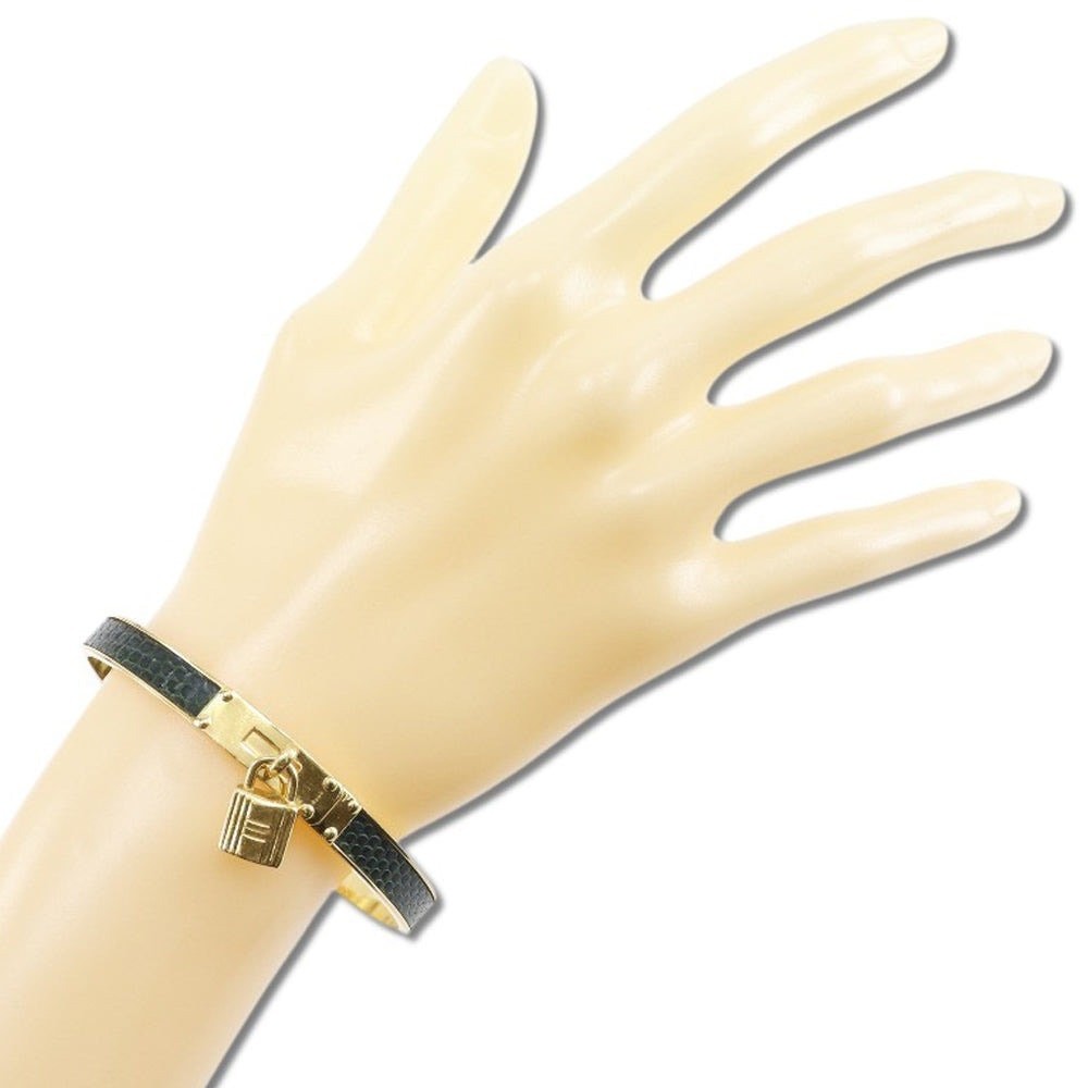 105. Hermes Lizard Kelly Lock Black & Gold Bangle