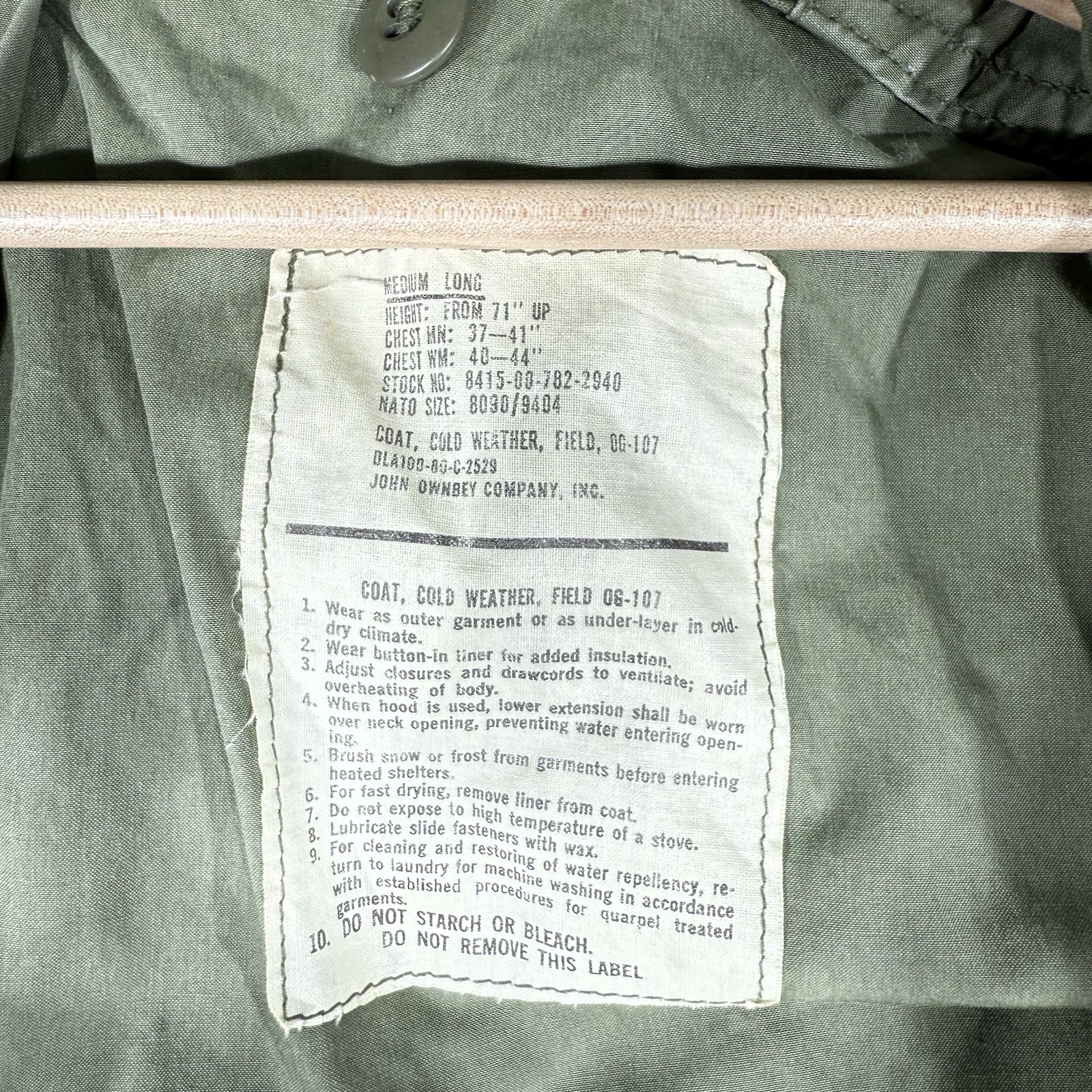 VTG US Military Jacket Mens Medium LONG Green OG-107 Cold Weather Field Coat 80s