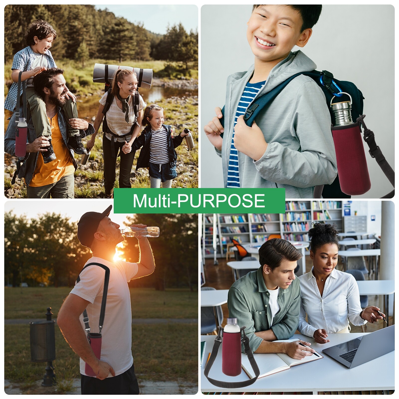 2pcs 40 oz Neoprene Insulated Water Bottle Sleeve with Strap, Wine Red