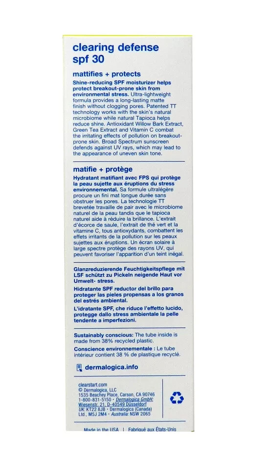 Dermalogica Clear Start Clearing Defense SPF 30 Sunscreen Moisturizer 2oz 11/26
