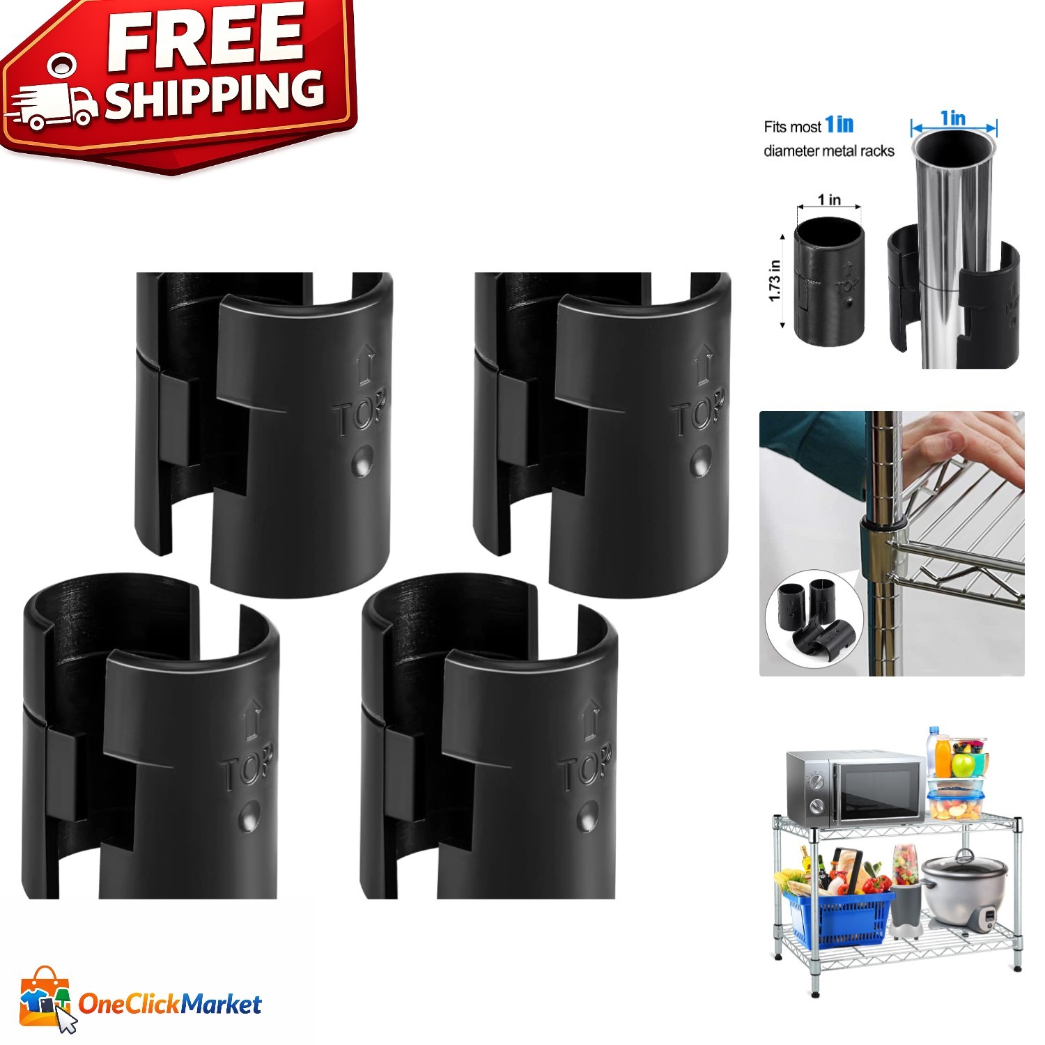 8 Pcs Shelf Lock Clips for 1" Posts - Durable Black Wire Shelving Replacements