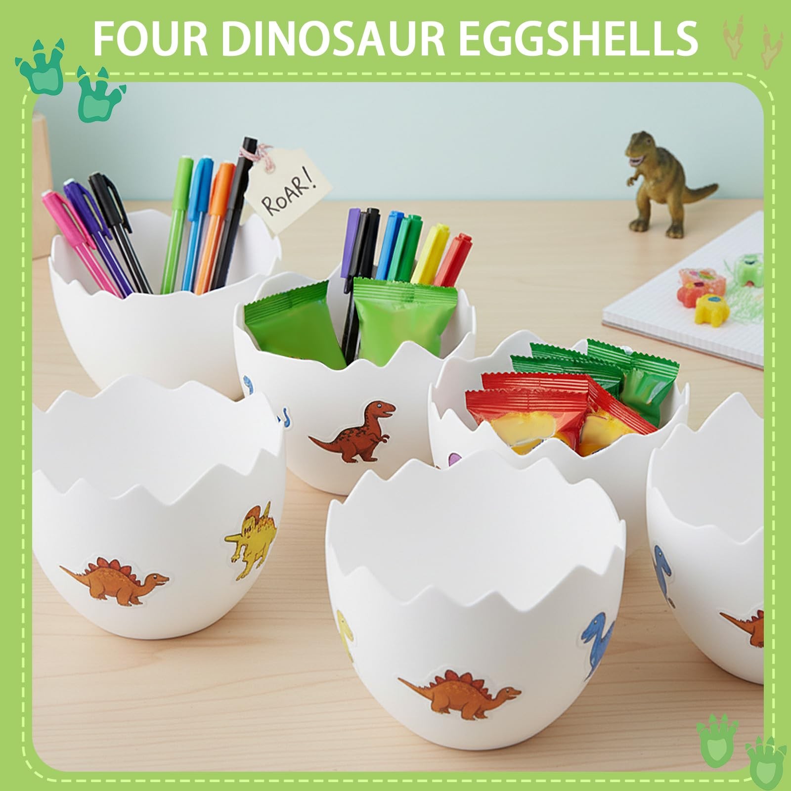 Dinosaur Themed Party Decorations Easter Table Centerpiece 4 Plastic Egg Shap...
