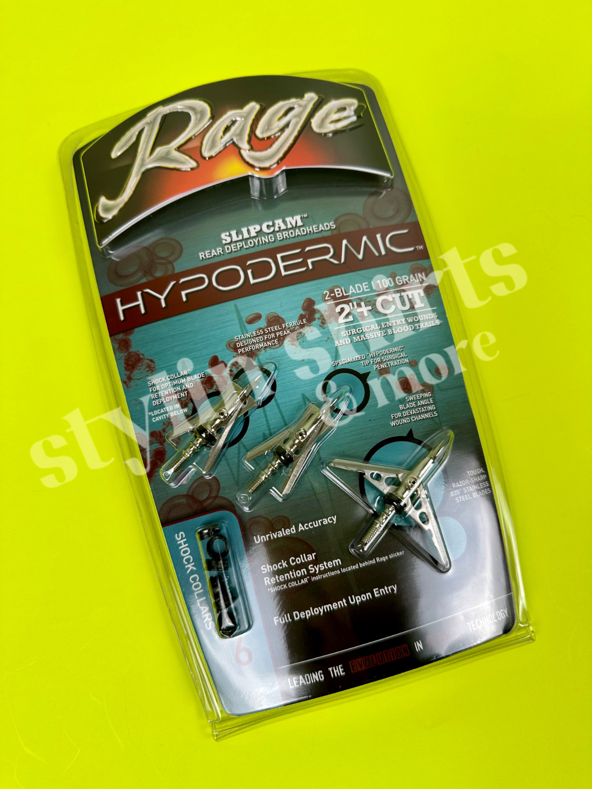 1 pack RAGE Slipcam HYPODERMIC 2" cut mechanical 2 blade broadheads 100 grain