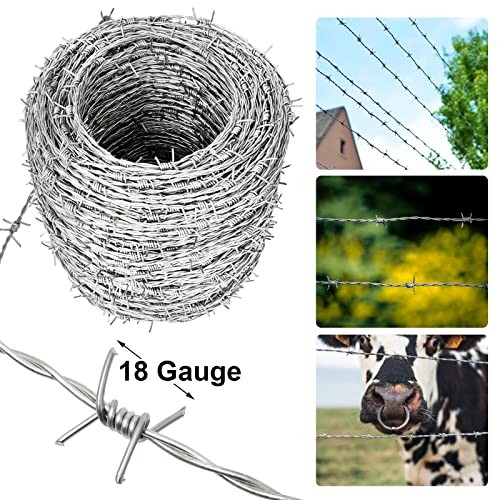 Real Barbed Wire 660FT（200M）, 4 Point Galvanized Barb Wire 18 660FT - 200M