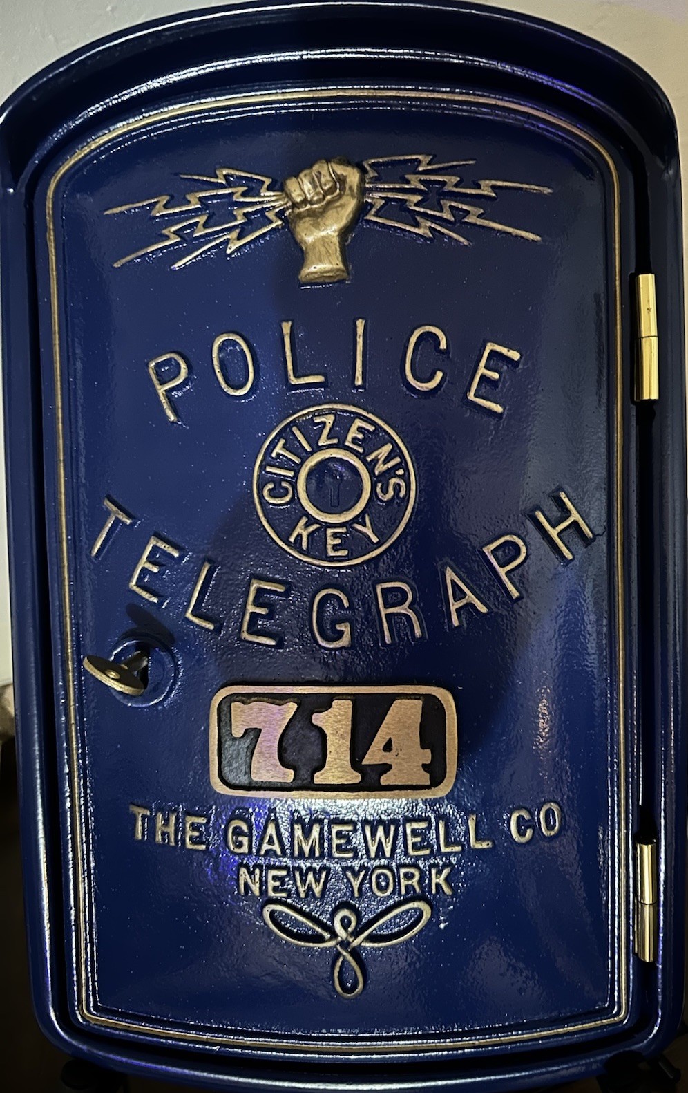 Gamewell Police Call Box With Matching Pedestal And Brass Eagle