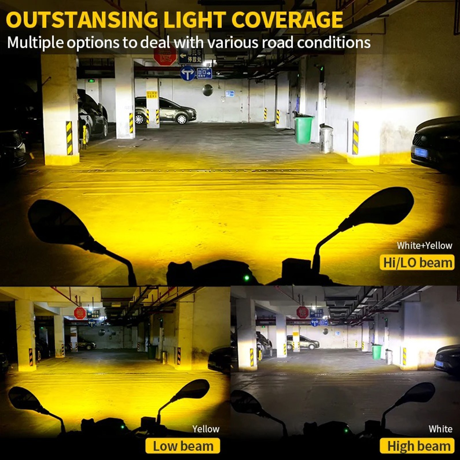 Motorcycle Headlight Driving Fog Lamp 2x LED Spot Light Auxiliary White+Yellow