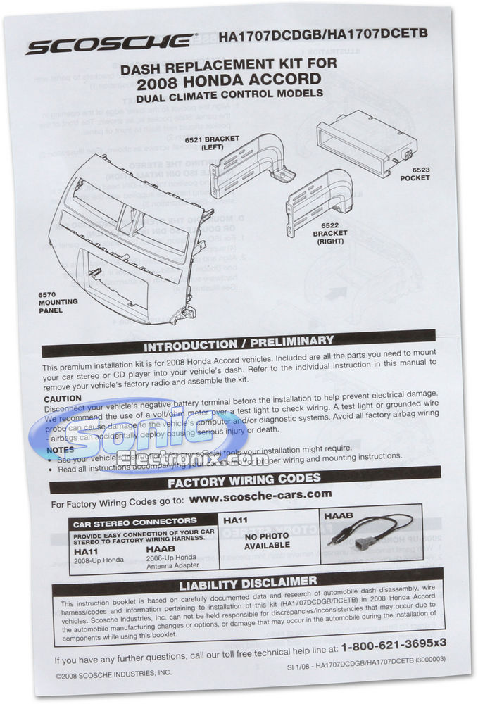 Scosche HA1707DCDGB Single/Double DIN Install Dash Kit for 2008-Up Honda Accord