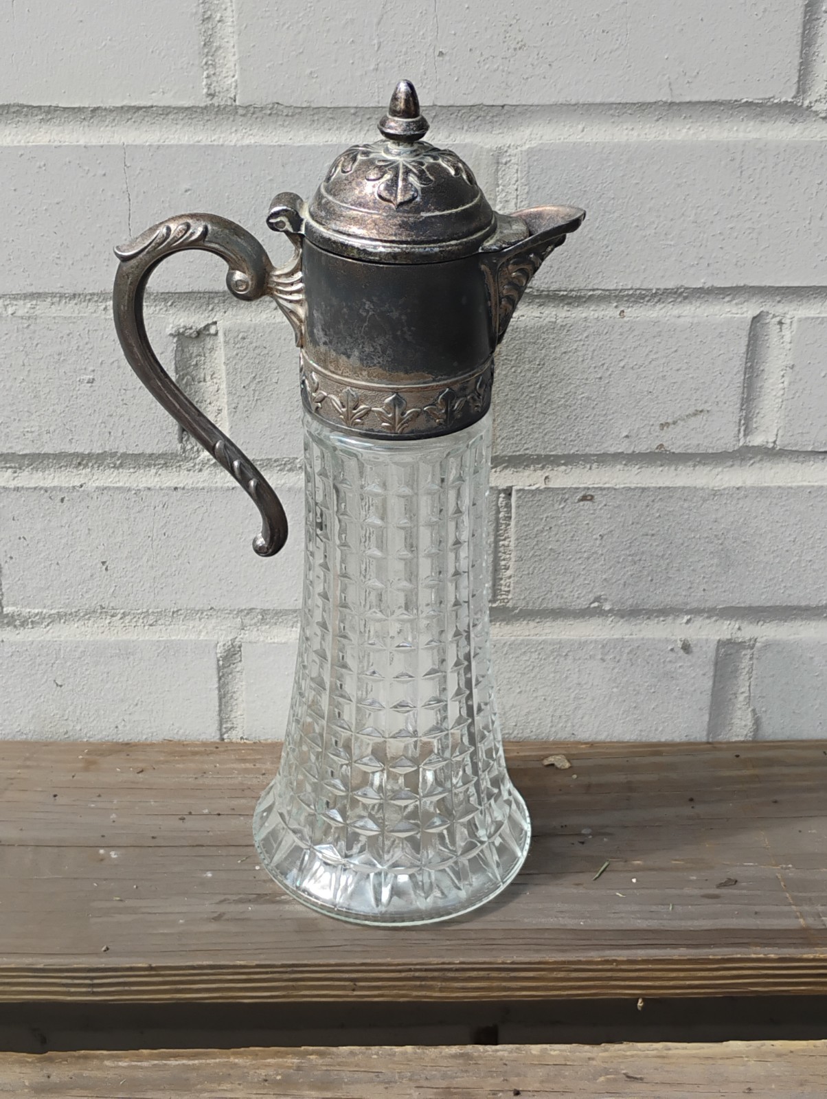 Antique Victorian Style Italian Crystal/Silverplate Decanter Claret Jug Pitcher