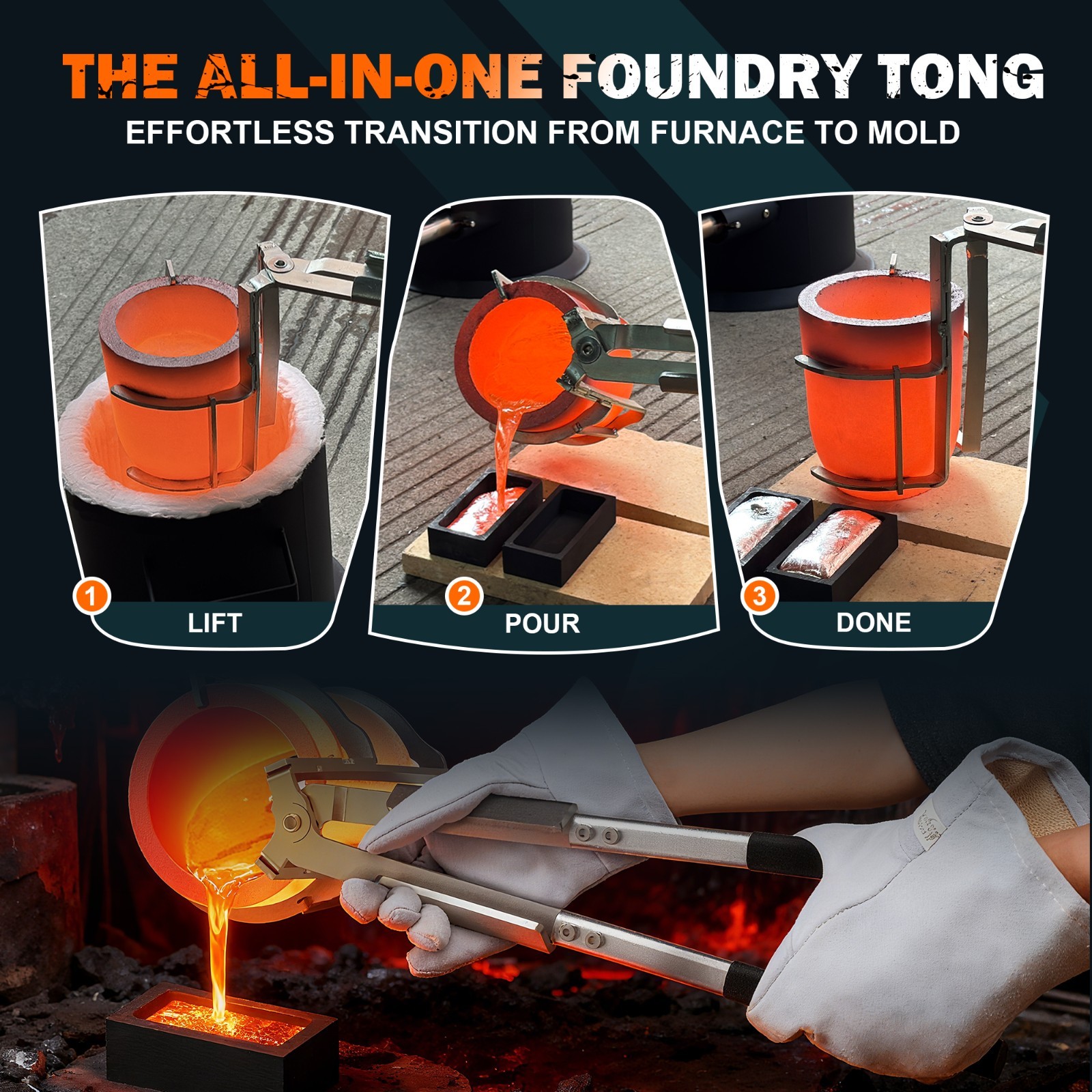 10kg Crucible Tongs Set for Melting Metal, Lifting & Pouring Tongs