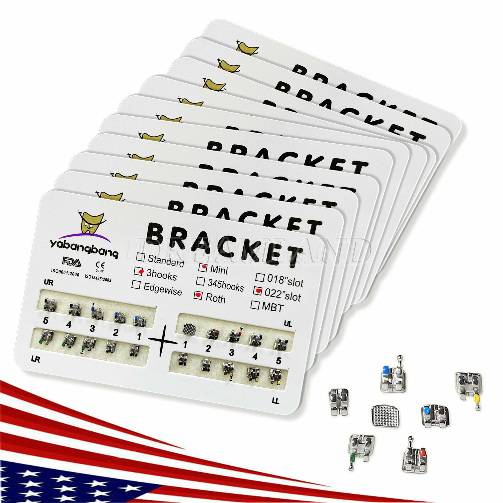 10 Packs Dental Orthodontic Brackets Braces Mini Roth 022 Slot 3 hooks #3 USA CE