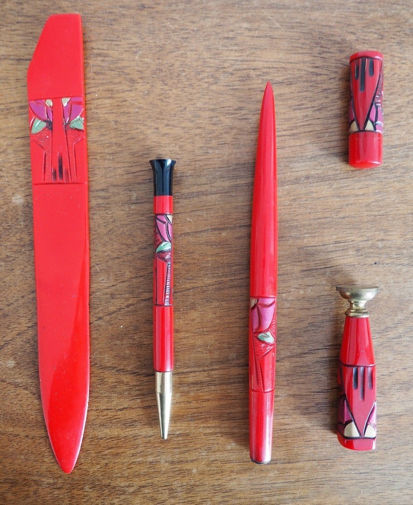 Cubism. Antique French Art Deco Bakelite Writing Set, C .1920