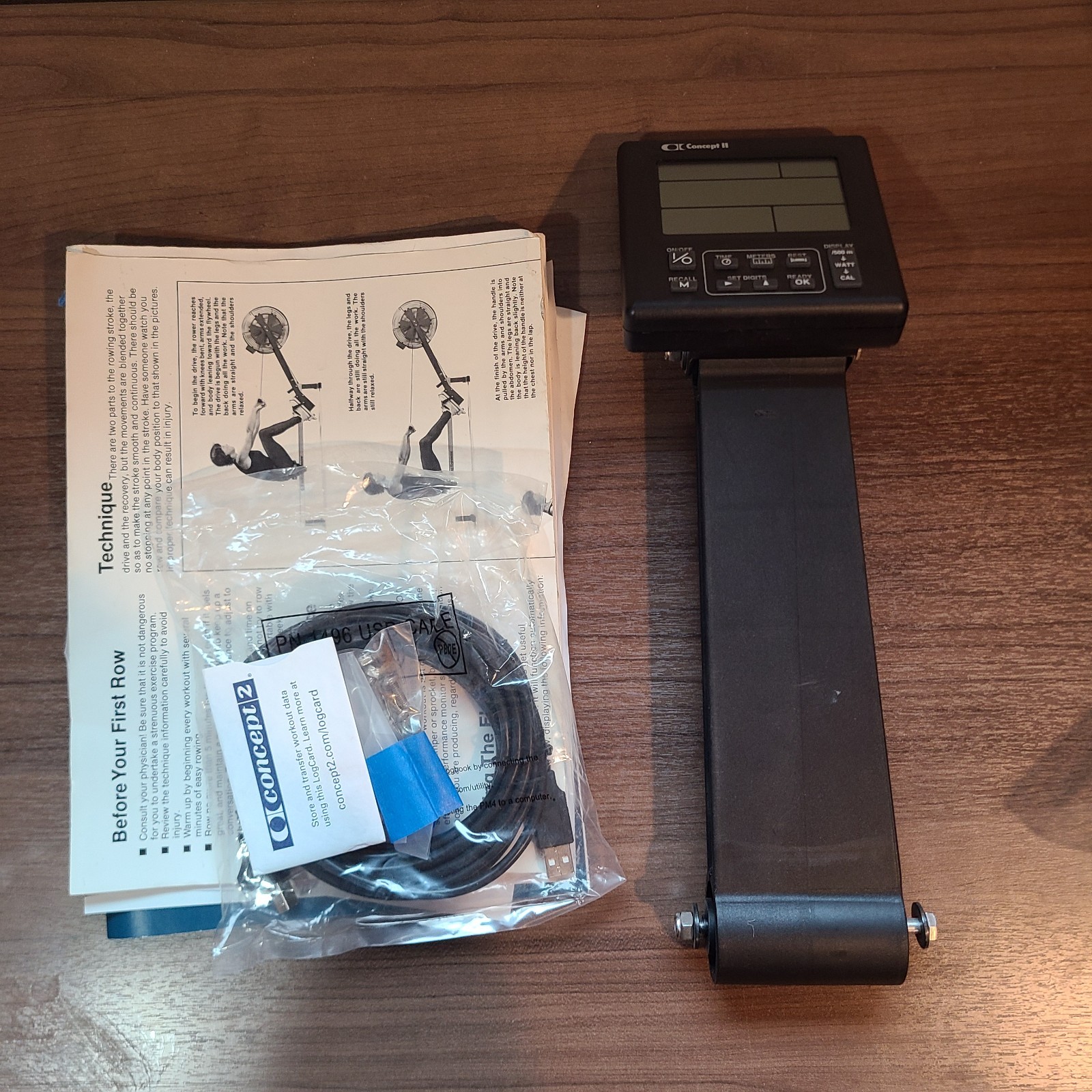 Concept2 PM2 Performance Monitor w/ Arm + Hardware, Pedals, Manuals - Working