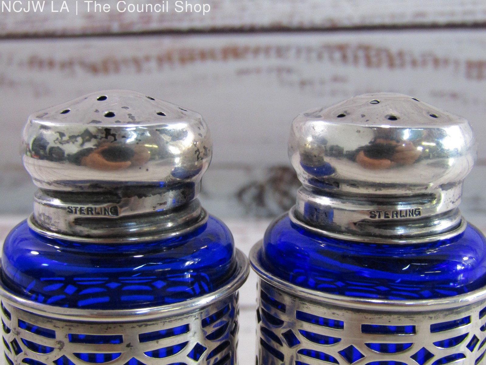 Vintage GHF Sterling Silver Cobalt Blue Salt & Pepper Shakers