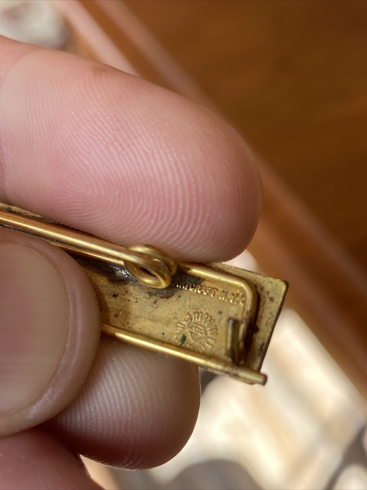 ANTIQUE ORNATE ARTCRAFT NYC GOLD TONE CONVENTION DELEGATE PIN BAR BADGE 1-3/4”