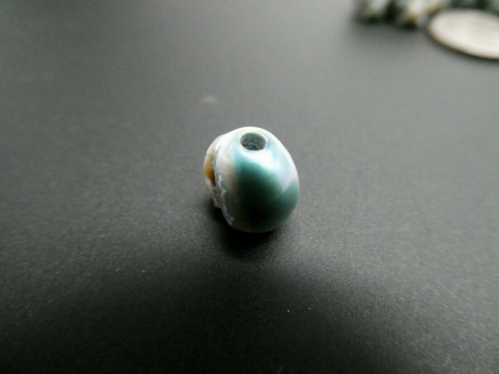 Skull Bead Rare Intricate Detail Hand Carved Blue Genuine Pearl Large Hole Bead