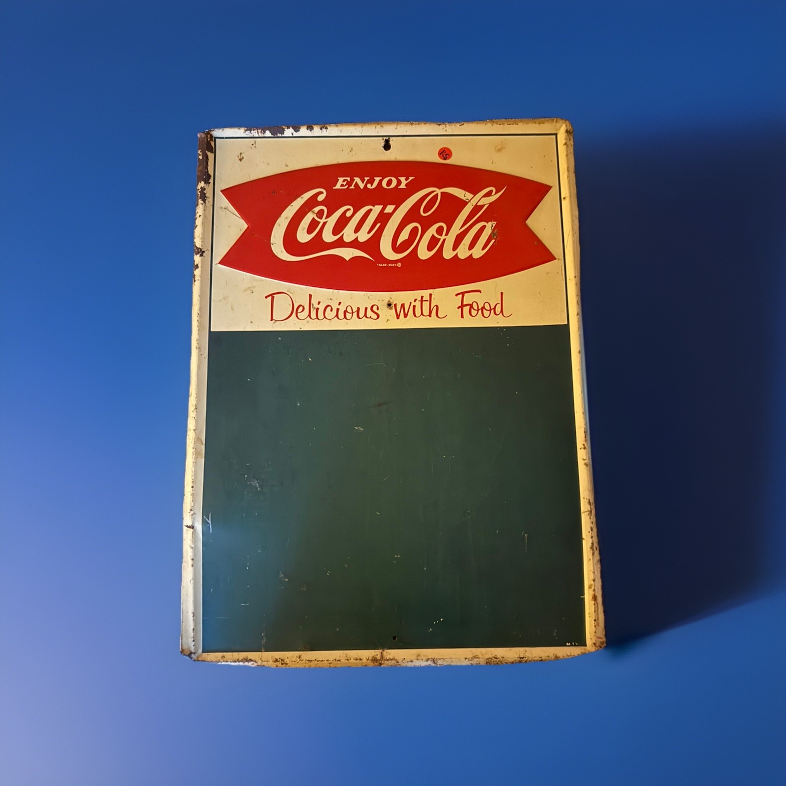1950's Coca Cola Fishtail Delicious with Food Metal Menu Chalkboard Sign!