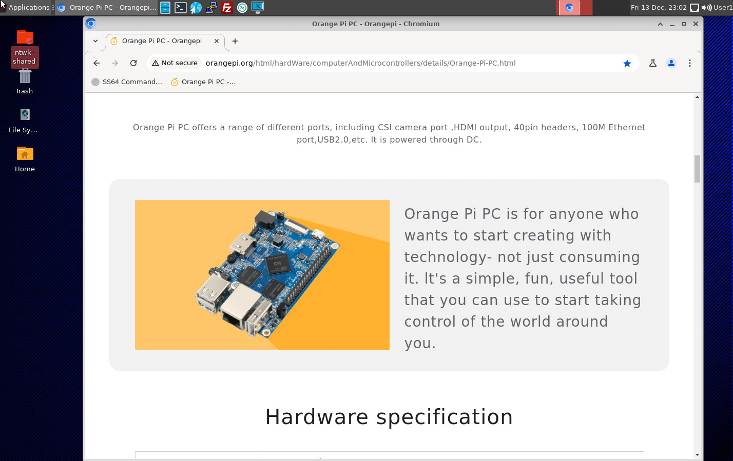 OrangePi PC - Linux Desktop installed