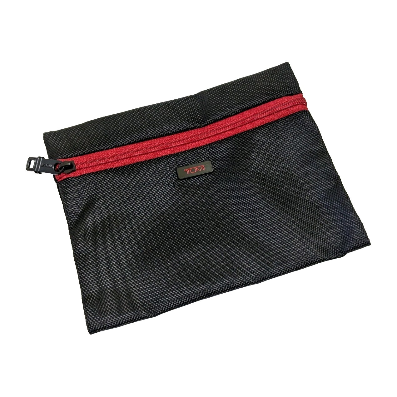 New Tumi Delta Black Zip Pouch Travel Case Red Zipper Cosmetic Toiletries Bag