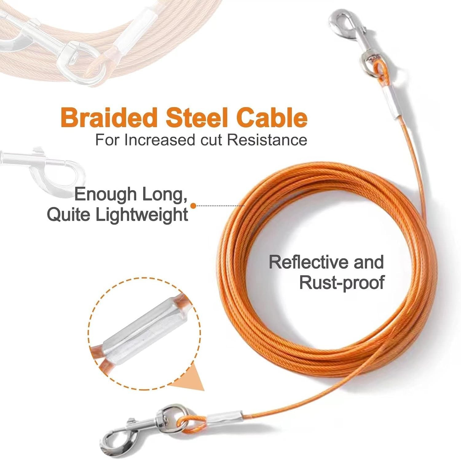 50ft Heavy Duty Dog Tie Out Cable for Large Dogs Up to 125lbs Yard Tether Line