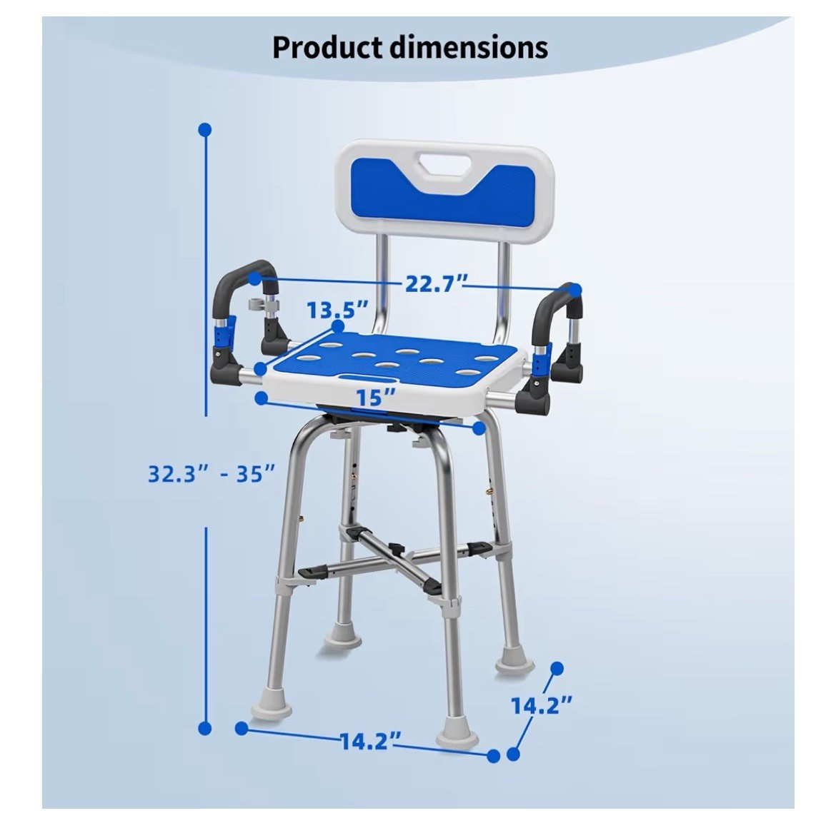 Swive Shower Chair with Arms and Back Heavy Duty 500 lbs for shower bath
