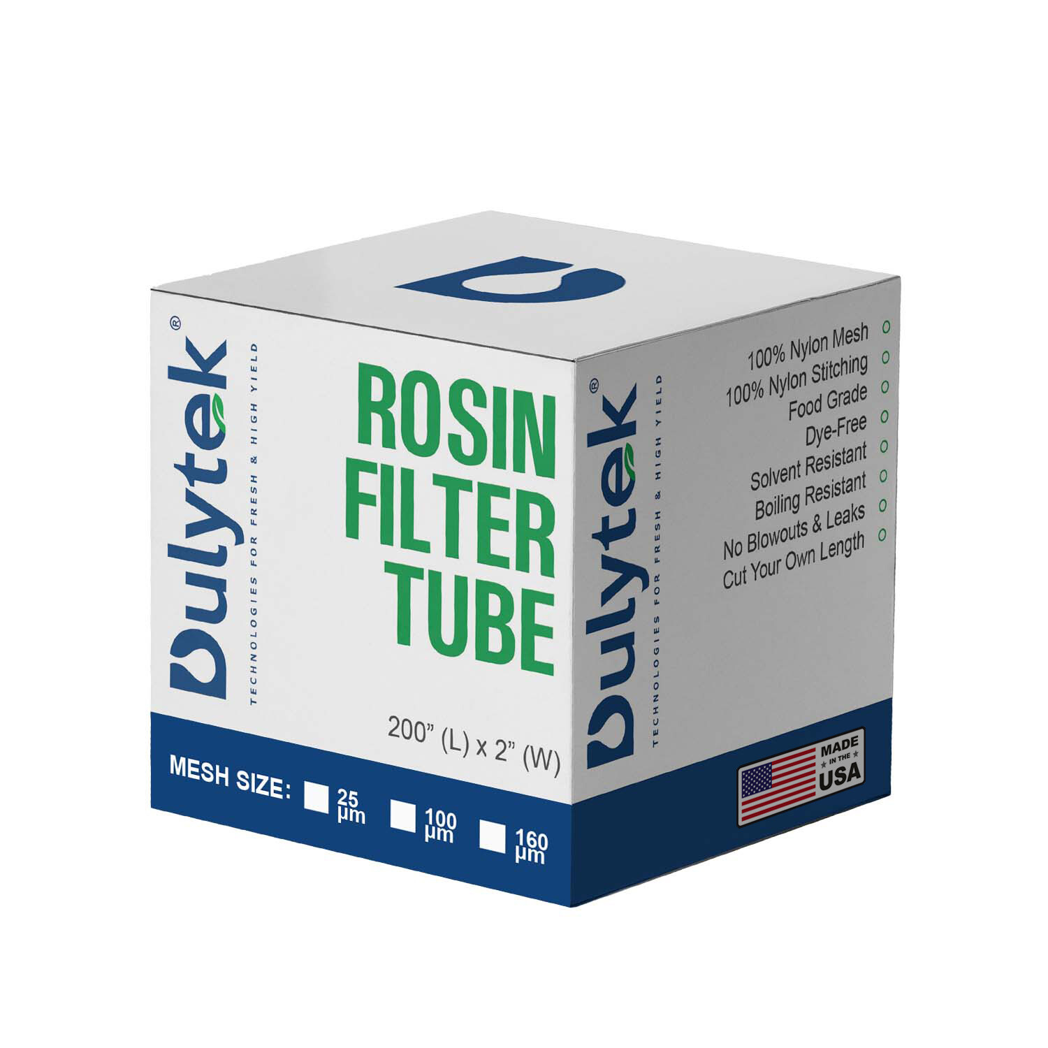 Dulytek Premium Nylon Filter Tube / Bag, 2" x 200", 25/100/160 Micron Mesh Sizes