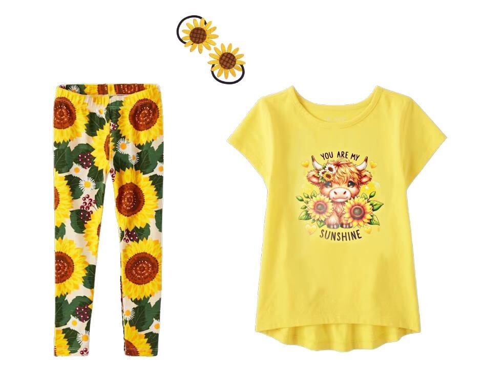Gymboree Girls Sunflower Leggings Tee Set with Ponytail Ties