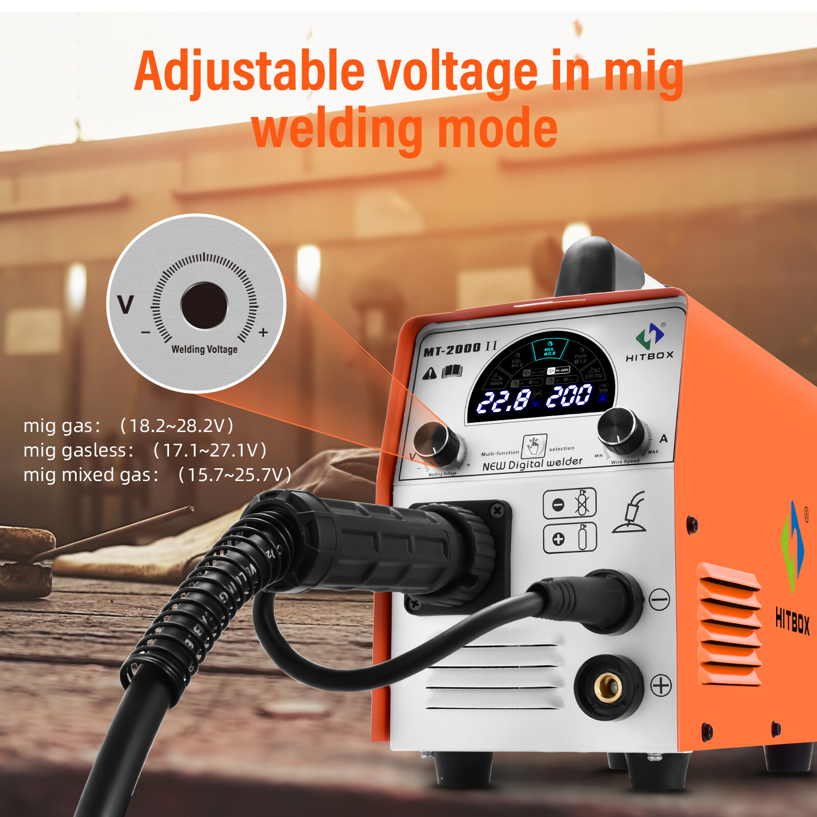 HITBOX 4-IN-1 200Amp MIG Welder 110V/220V DC Gas Gasless MMA TIG Welding Machine