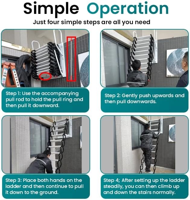 1102lb Anti-Slip Attic Ladder,Wall-Mounted Attic Ladder Pull Down System forRoof