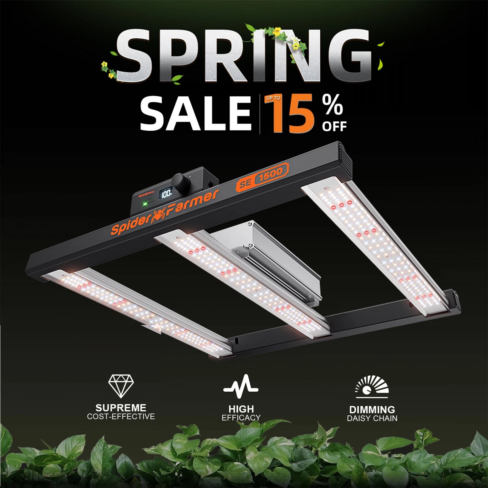 Spider Farmer Led Grow Light SE1500 150W High Efficacy Full Spectrum Grow Light