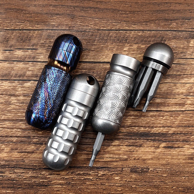 Screwdriver Bit Set with Waterproof Titanium Damascus Organizer Holder Magnetic