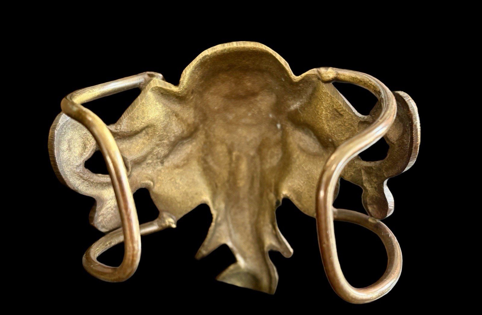 Large Figural Vintage Brass Elephant Head Cuff Bracelet~Boho 1970s