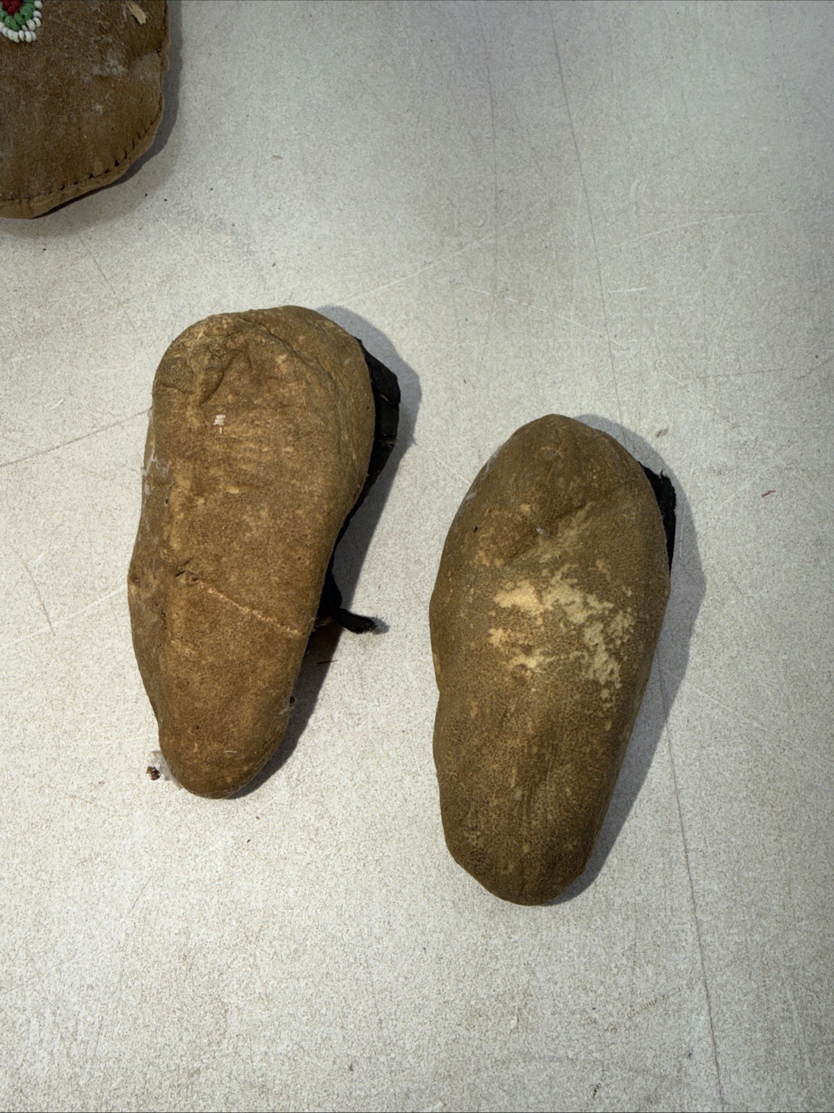 Authentic Native American Leather Beaded Moccasin Lot and Indian Rattle