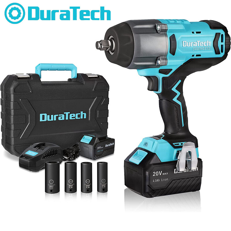 DURATECH 20V Cordless Impact Wrench Sets 1/2" Brushless Impact Driver 600 Ft-Lbs