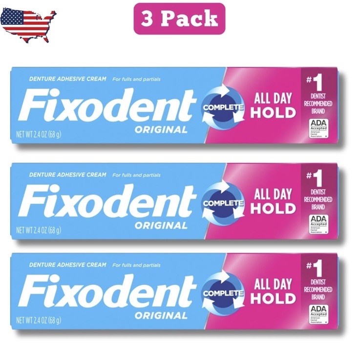 Fixodent Original Complete Denture Adhesive Cream All Day Hold 3 pack