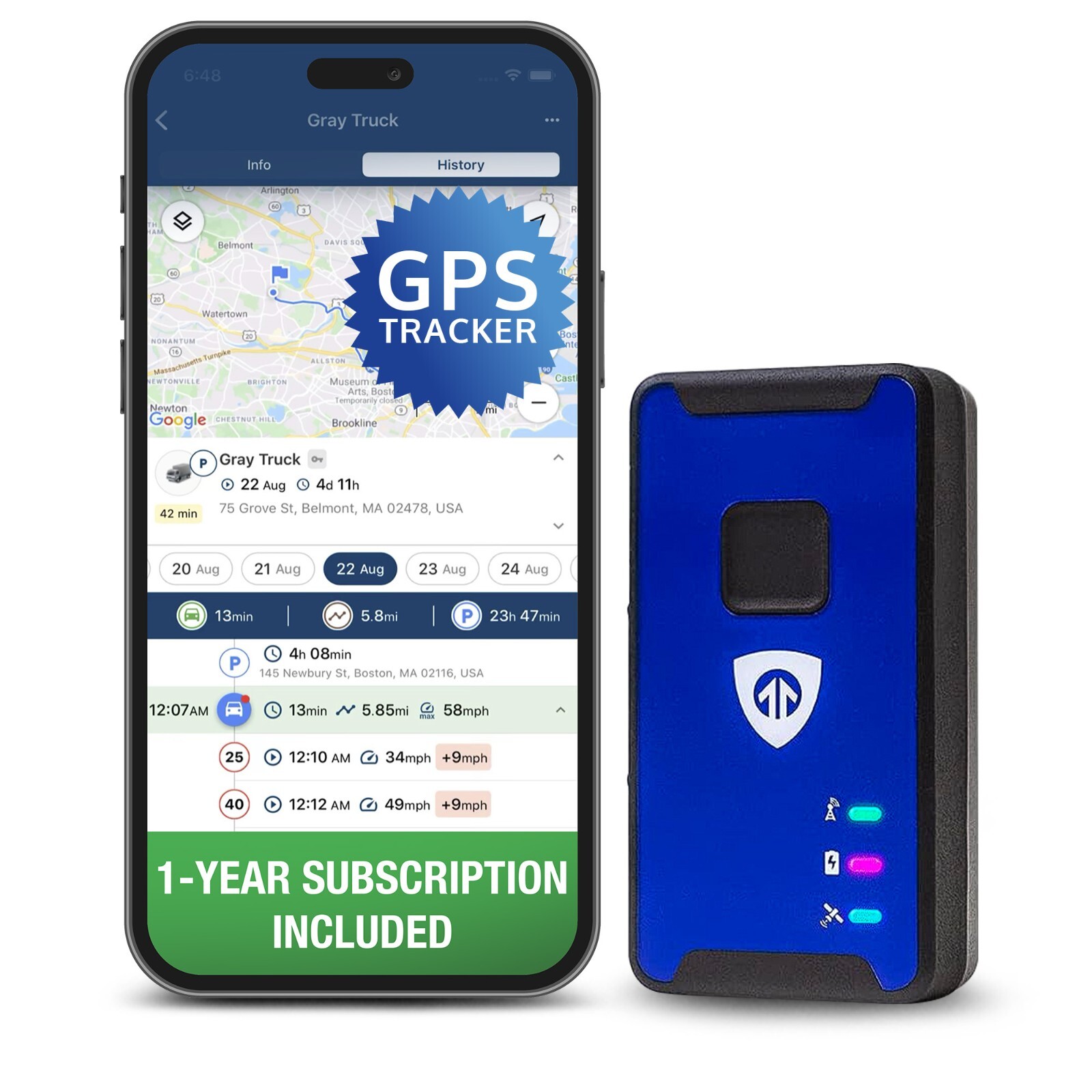 Brickhouse Security GPS Tracker for Vehicles w/ 1 Year Subscription-No Extra Fee