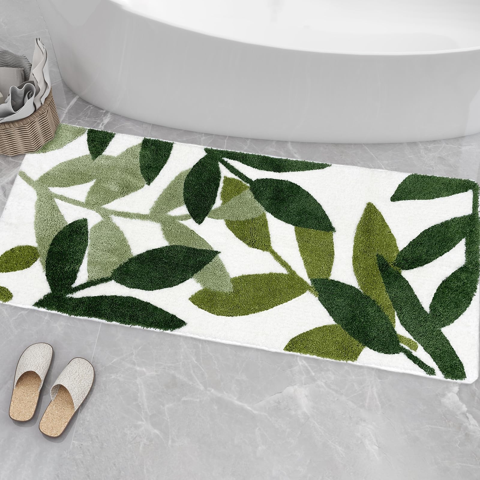 Bathroom Runner Rugs - Extra Large Green Bathroom Rug for Bathtub, Shower Roo...