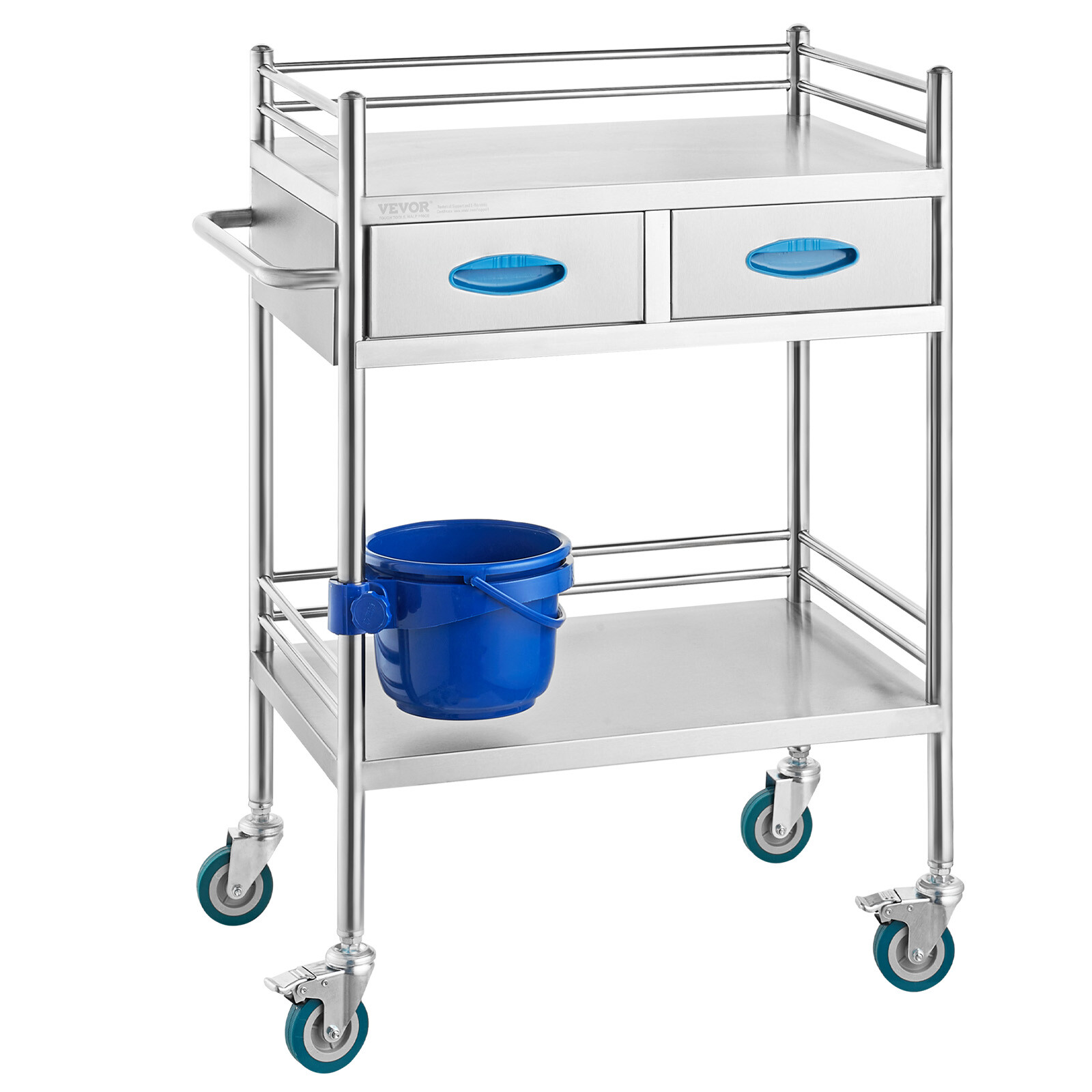 VEVOR Medical Dental Lab Serving Cart Trolley 2-Drawer Portable Stainless Steel