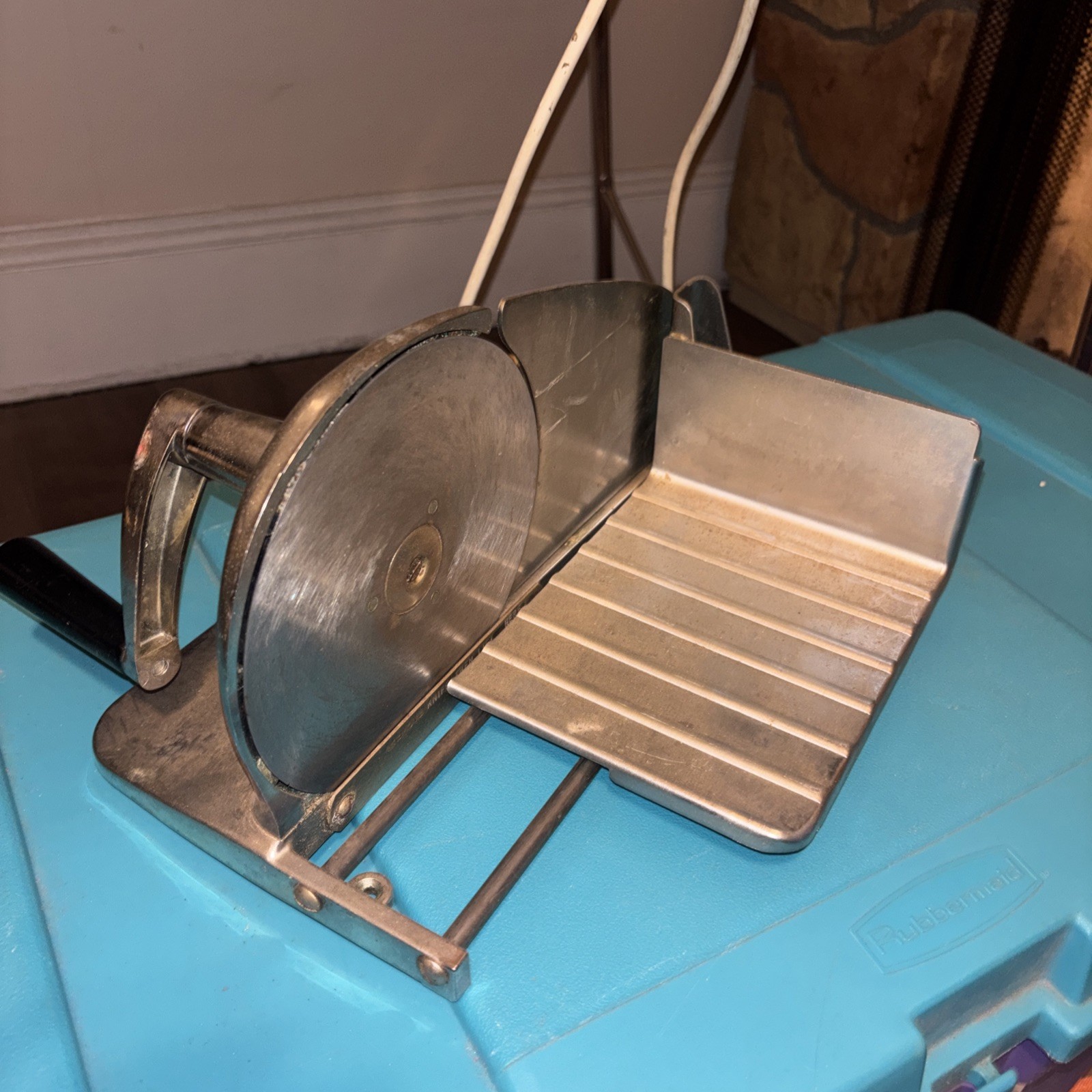 Vintage, heavy ,National Food Chrome Meat Slicer, hand powered.
