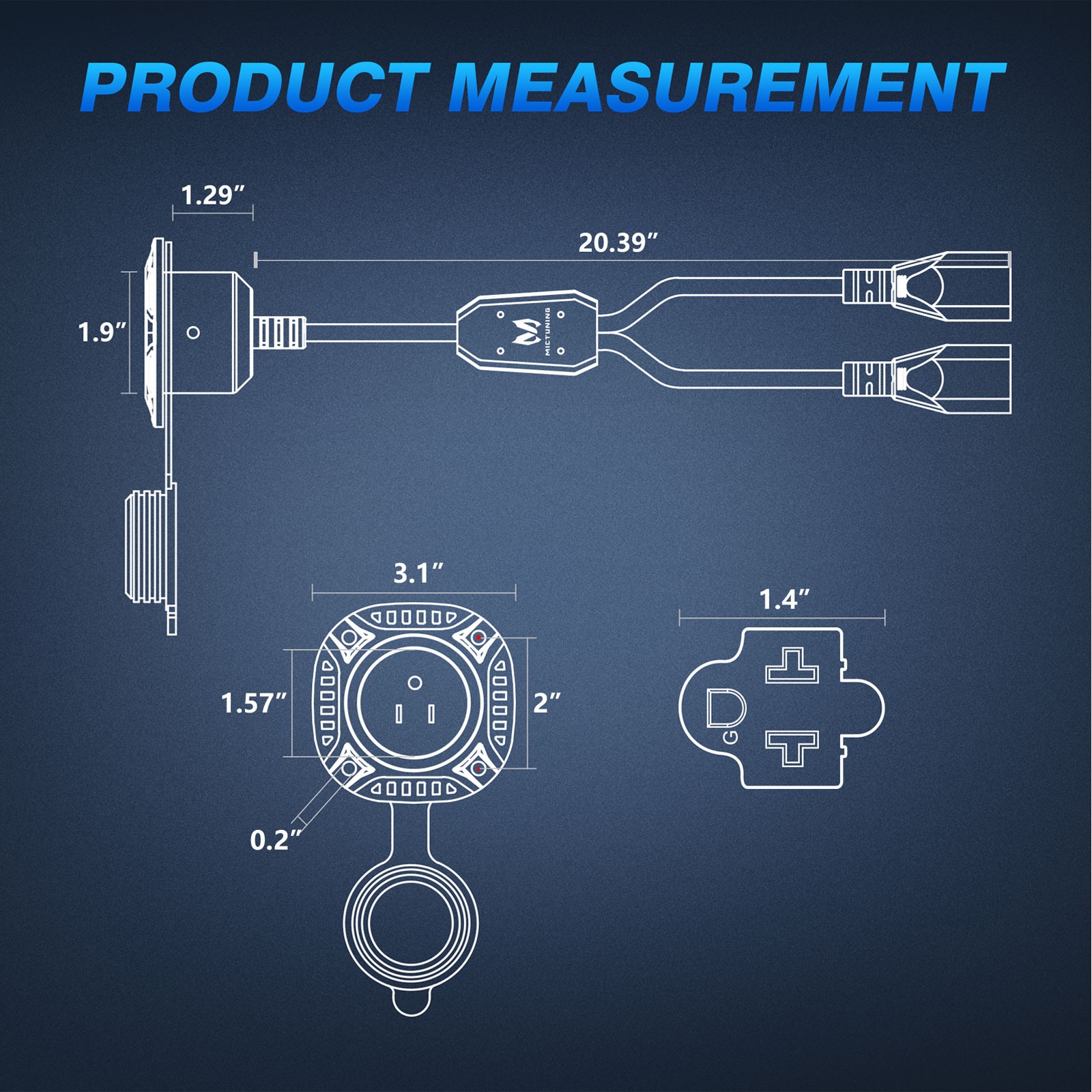 5-in-1 AC Port Plug 20A 125V, Dual 12 AWG Extension Cords for Trailer Truck Boat