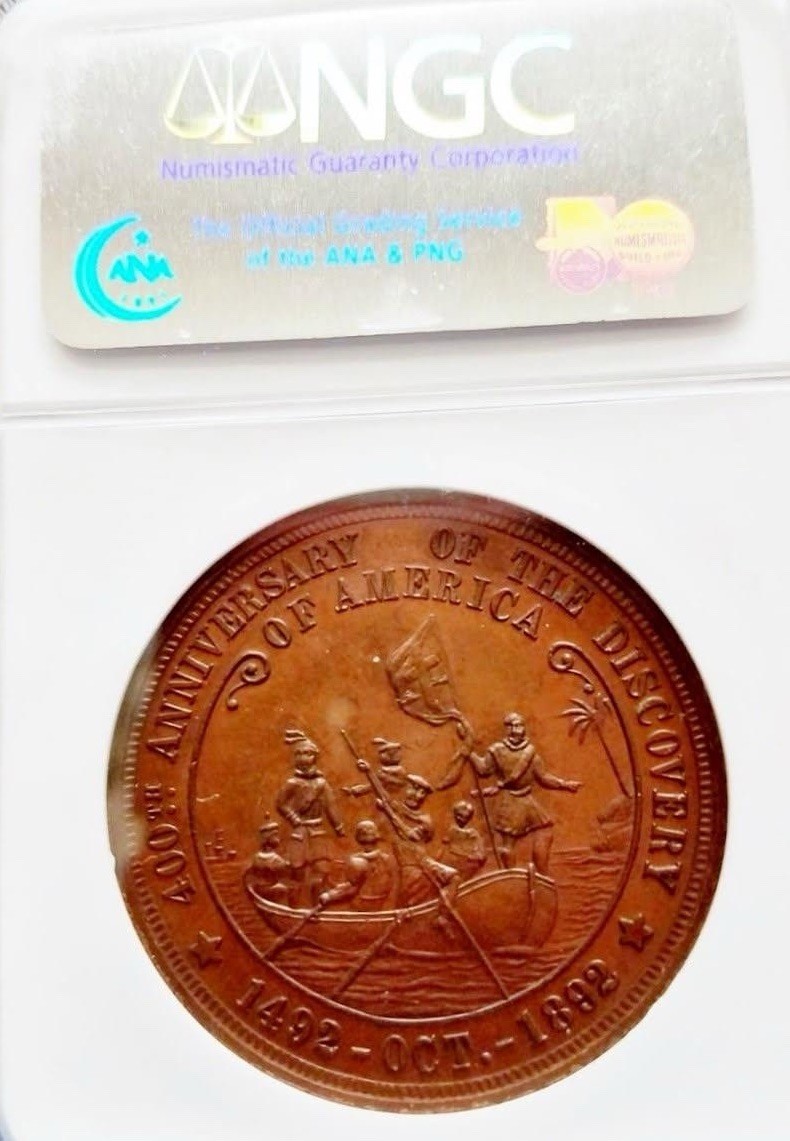1892-Chicago Columbian Expo Medal-Columbus Bust, HK-230, NGC MS 64 BN-SC$1