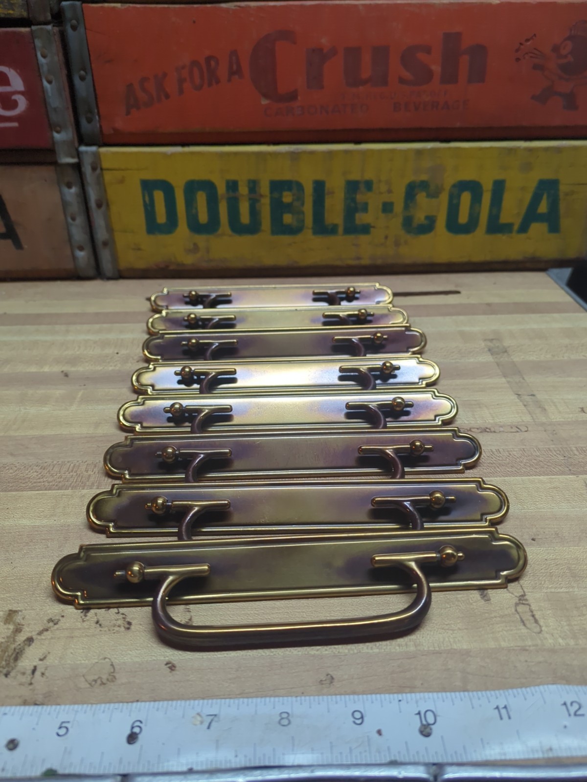 Lot of 8 NOS Vintage Burnished Brass Drawer Pulls, 8" Long