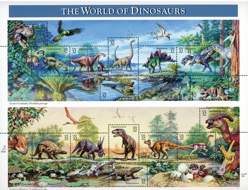 SCOTT 3136  WORLD OF DINOSAURS  32 CENT   M NH FULL SHEET OF 15