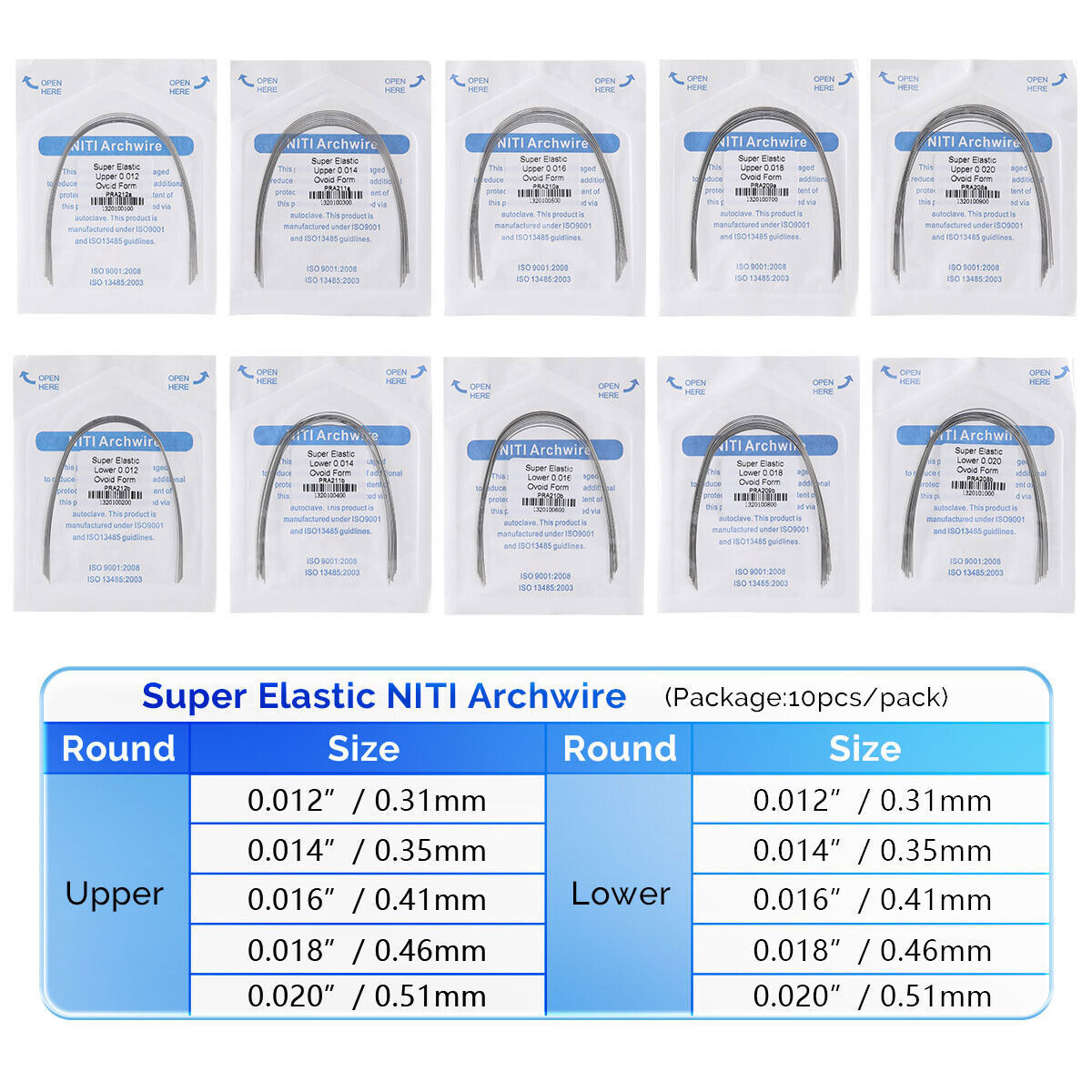Dental Orthodontic Super Elastic Niti Round Arch Wires Ovoid Nature Form AZDENT