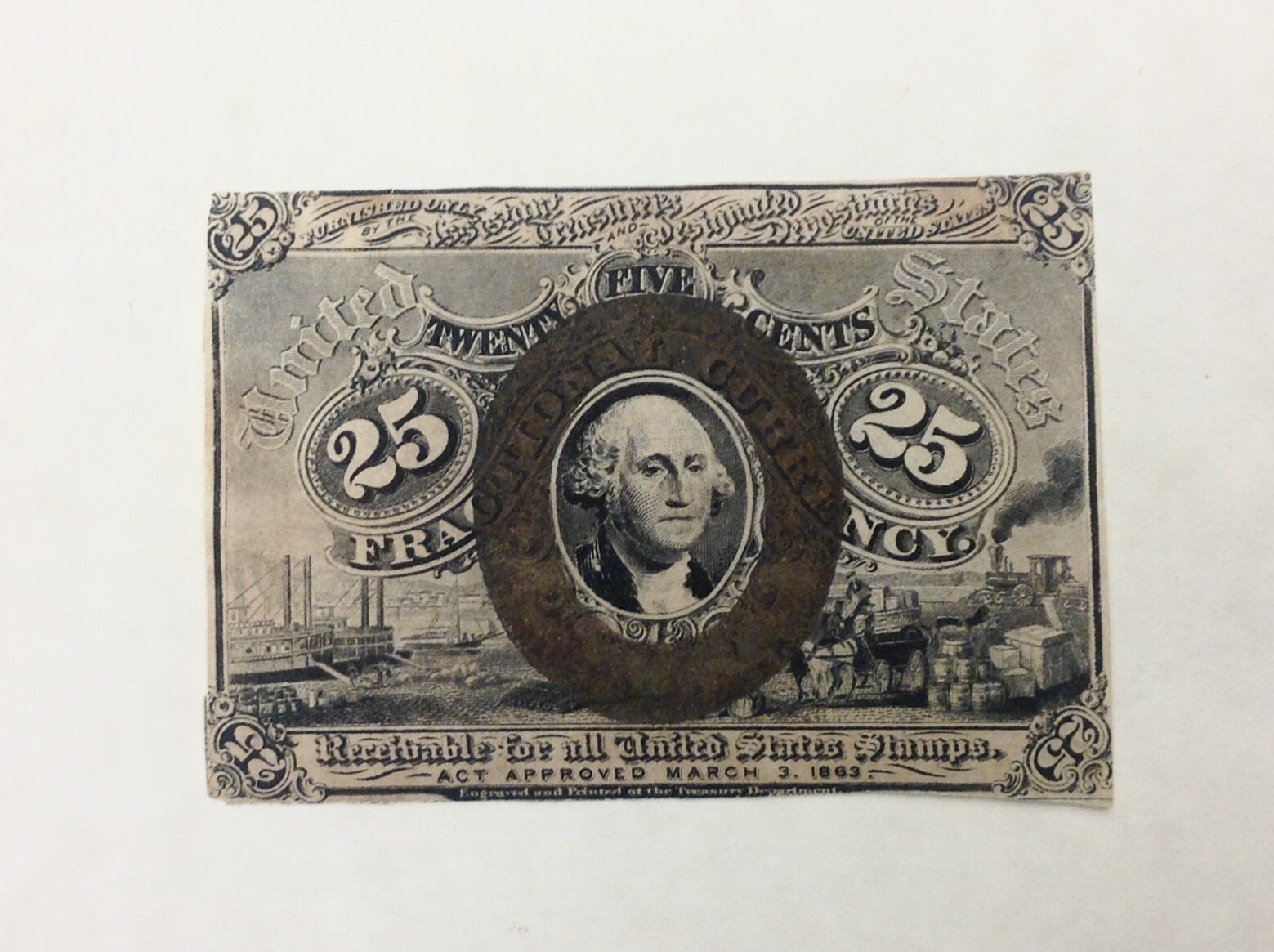 ~ US FRACTIONAL CURRENCY SPECIMEN 25 CENTS - SECOND 2nd ISSUE FR 1283sp OBVERSE