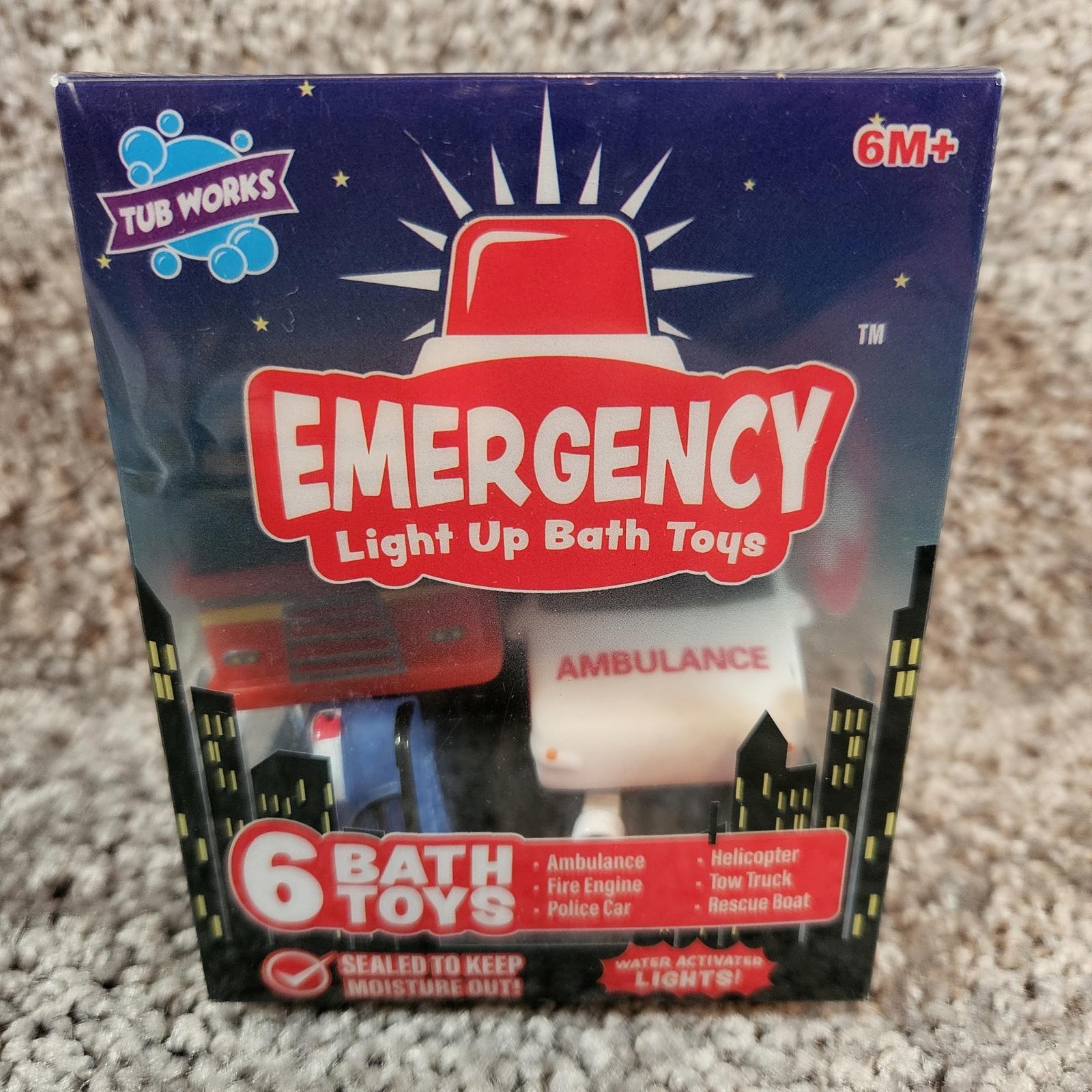 Light-up bathtub toys. Set of 6. Water activated. Emergency vehicles